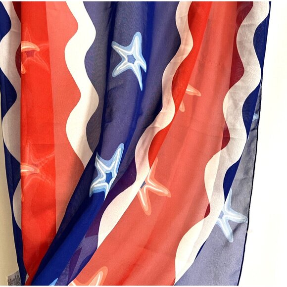 American Flag Patriotic Semi Sheer Striped Scarf Wrap Shawl - Hi Lites 72 x 43" - Picture 5 of 7